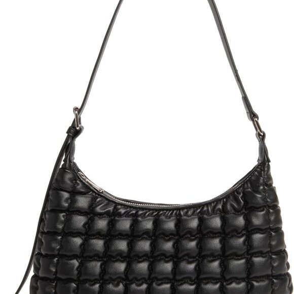 Stylish Black Puffer Bag with Adjustable Strap - Lightweight Quilted Handbag - Picture 1 of 6
